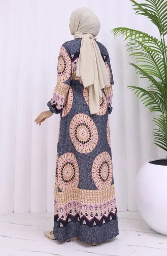 Robe Ceinturée à Motifs En Tissu Viscose 2032-01 Anthracite Poudre 2032-01