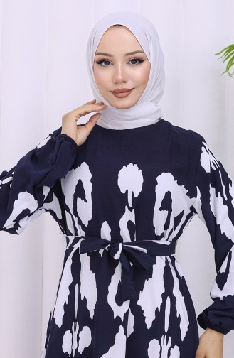 Dunkelblau Hijab Kleider 2033-04