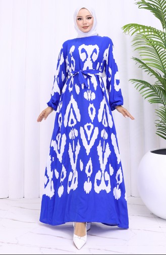 Saks-Blau Hijab Kleider 2033-05