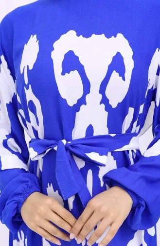 Viscose Fabric Patterned Belted Dress 2033-05 Saks White 2033-05