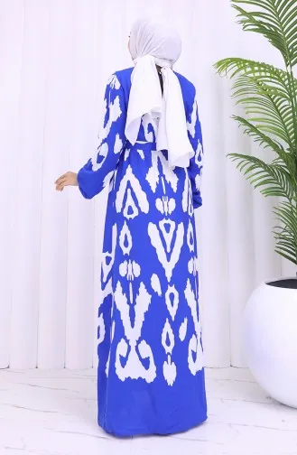 Viscose Fabric Patterned Belted Dress 2033-05 Saks White 2033-05