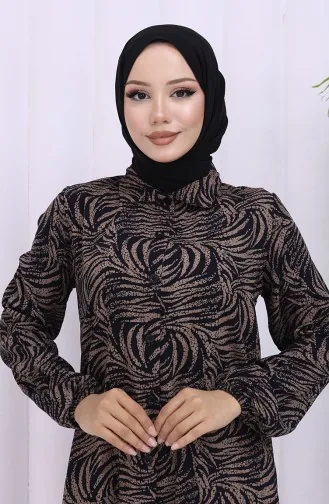 تونيك طويل بأزرار من قماش الفيسكوز 2027-02 أسود من المنك 2027-02