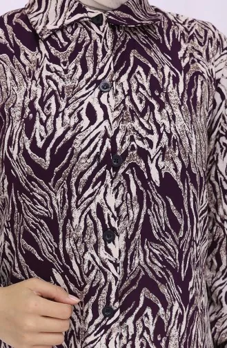 Viskon Kumaş Boydan Düğmeli Uzun Tunik 2027-04 Mürdüm Bej