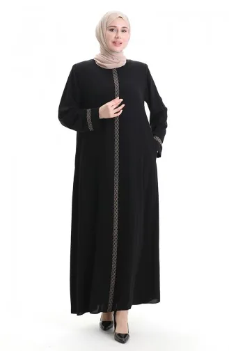 Übergröße Abaya Mit Steinstickerei 5083-01 Schwarz 5083-01