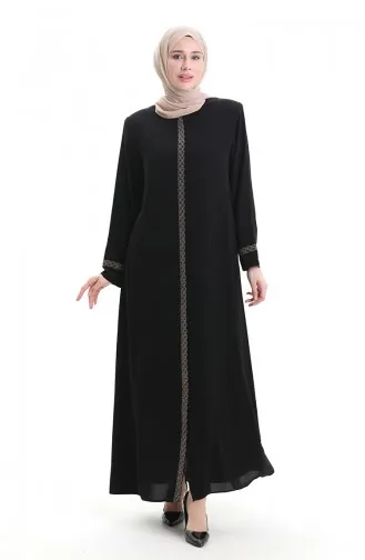 Übergröße Abaya Mit Steinstickerei 5083-01 Schwarz 5083-01