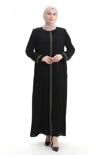 Übergröße Abaya Mit Steinstickerei 5083-01 Schwarz 5083-01
