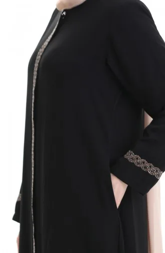 Übergröße Abaya Mit Steinstickerei 5083-01 Schwarz 5083-01