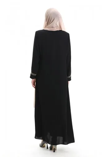 Übergröße Abaya Mit Steinstickerei 5083-01 Schwarz 5083-01