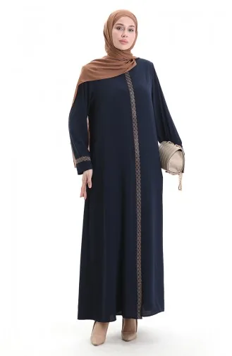 Grosse Abaya Mit Steinstickerei 5083-02 Marineblau 5083-02