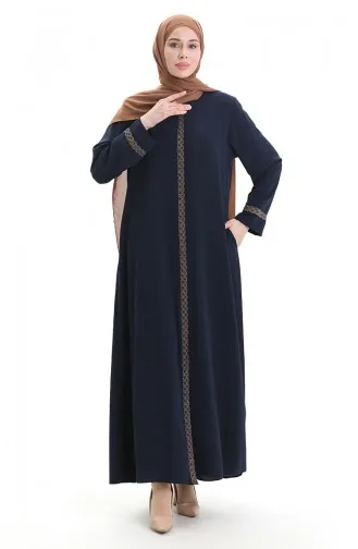 Grosse Abaya Mit Steinstickerei 5083-02 Marineblau 5083-02
