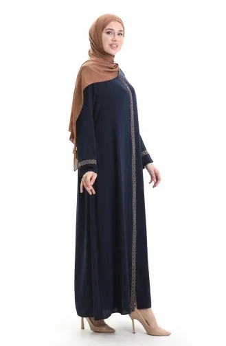 Grosse Abaya Mit Steinstickerei 5083-02 Marineblau 5083-02