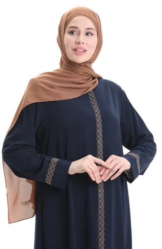 Grosse Abaya Mit Steinstickerei 5083-02 Marineblau 5083-02