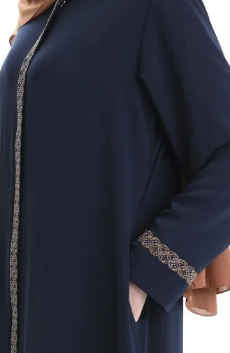 Grosse Abaya Mit Steinstickerei 5083-02 Marineblau 5083-02