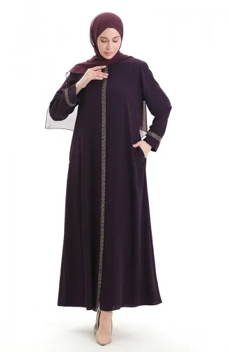 Grosse Abaya Mit Steinstickerei 5083-04 Pflaume 5083-04