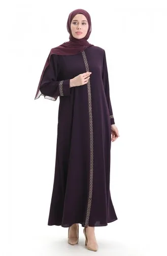 Grosse Abaya Mit Steinstickerei 5083-04 Pflaume 5083-04