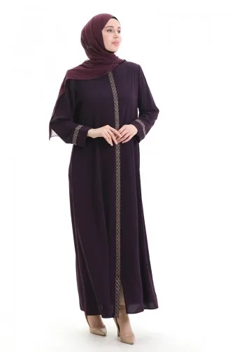 Grosse Abaya Mit Steinstickerei 5083-04 Pflaume 5083-04