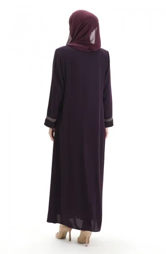 Grosse Abaya Mit Steinstickerei 5083-04 Pflaume 5083-04