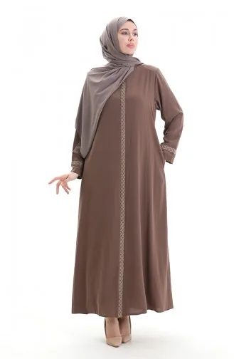 Große Abaya Mit Steinstickerei 5083-06 Milchkaffee 5083-06