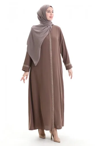 Große Abaya Mit Steinstickerei 5083-06 Milchkaffee 5083-06