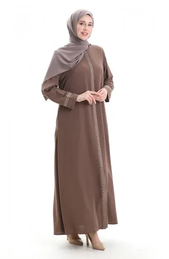 Große Abaya Mit Steinstickerei 5083-06 Milchkaffee 5083-06