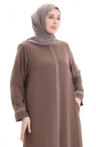 Große Abaya Mit Steinstickerei 5083-06 Milchkaffee 5083-06