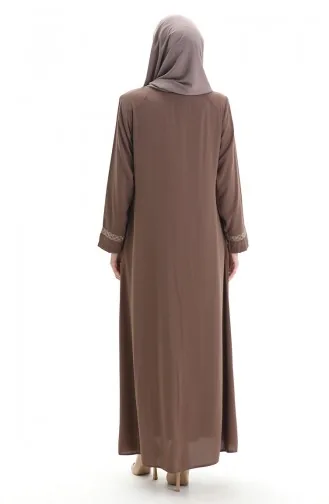 Große Abaya Mit Steinstickerei 5083-06 Milchkaffee 5083-06