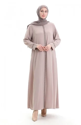 Übergröße Abaya Mit Steinstickerei 5083-07 Nerz 5083-07