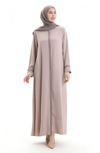 Übergröße Abaya Mit Steinstickerei 5083-07 Nerz 5083-07