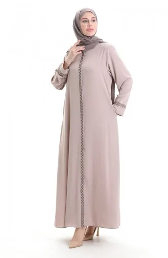 Übergröße Abaya Mit Steinstickerei 5083-07 Nerz 5083-07