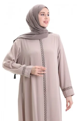 Übergröße Abaya Mit Steinstickerei 5083-07 Nerz 5083-07