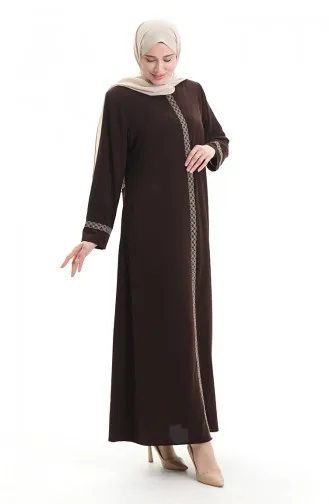 Grosse Abaya Mit Steinbestickung 5083-08 Dunkelbraun 5083-08