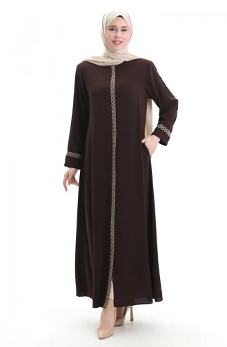 Grosse Abaya Mit Steinbestickung 5083-08 Dunkelbraun 5083-08