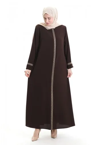 Grosse Abaya Mit Steinbestickung 5083-08 Dunkelbraun 5083-08