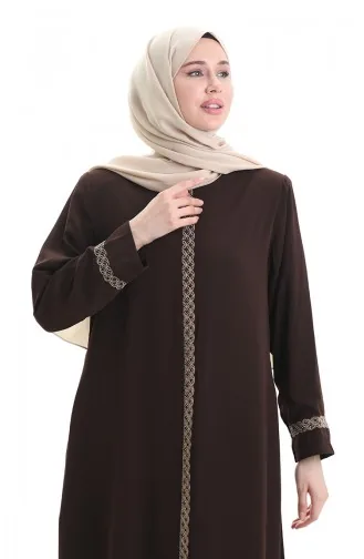 Grosse Abaya Mit Steinbestickung 5083-08 Dunkelbraun 5083-08