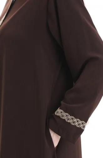 Grosse Abaya Mit Steinbestickung 5083-08 Dunkelbraun 5083-08