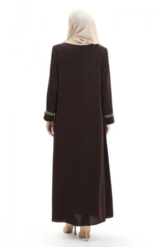 Grosse Abaya Mit Steinbestickung 5083-08 Dunkelbraun 5083-08