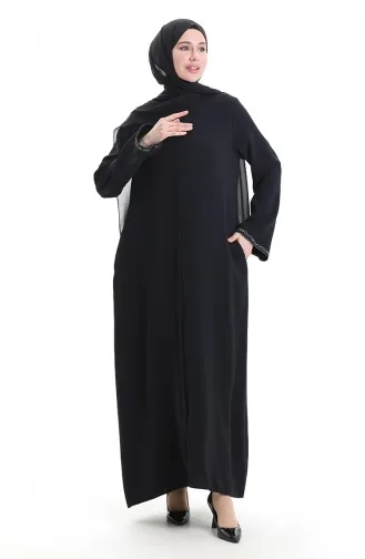 Modal Fabric Hurrem Sleeve Abaya 1904-08 Navy Blue Gray 1904-08