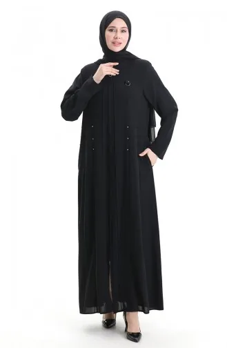 Übergröße Abaya Mit Metallperlen Und Reißverschluss 6148-01 Schwarz 6148-01