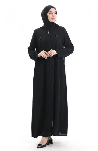 Übergröße Abaya Mit Metallperlen Und Reißverschluss 6148-01 Schwarz 6148-01
