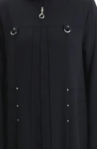 Übergröße Abaya Mit Metallperlen Und Reißverschluss 6148-01 Schwarz 6148-01