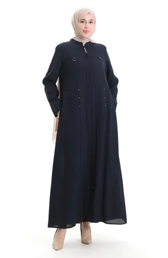 Plus Size Abaya Met Metalen Kralen En Rits 6148-02 Marineblauw 6148-02