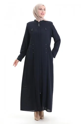 Plus Size Abaya Met Metalen Kralen En Rits 6148-02 Marineblauw 6148-02