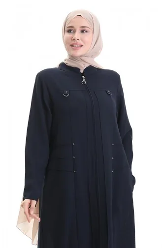 Plus Size Abaya Met Metalen Kralen En Rits 6148-02 Marineblauw 6148-02
