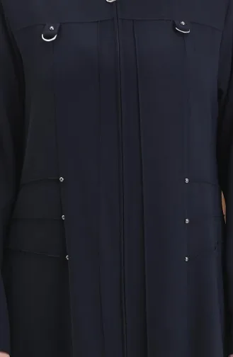 Plus Size Abaya Met Metalen Kralen En Rits 6148-02 Marineblauw 6148-02