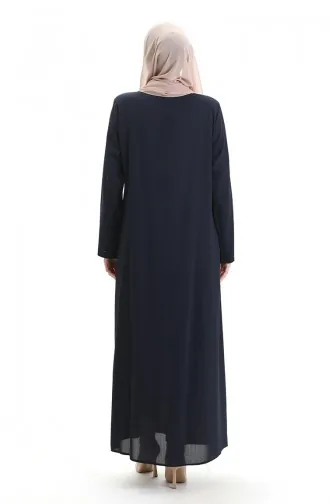 Plus Size Abaya Met Metalen Kralen En Rits 6148-02 Marineblauw 6148-02