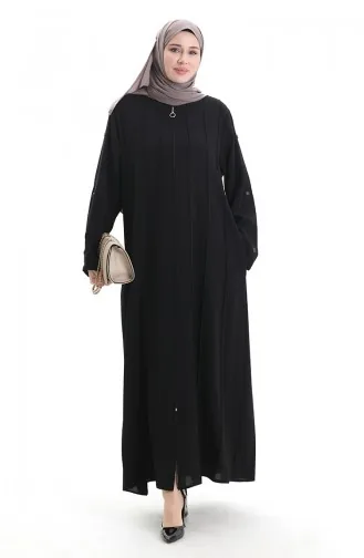Plus Size Abaya Met Rits En Naadstukken 6177-01 Zwart 6177-01