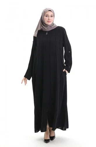 Plus Size Abaya Met Rits En Naadstukken 6177-01 Zwart 6177-01