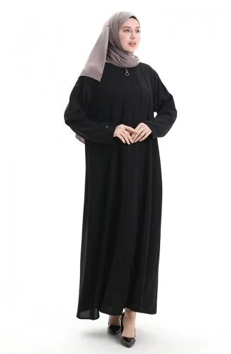 Plus Size Abaya Met Rits En Naadstukken 6177-01 Zwart 6177-01