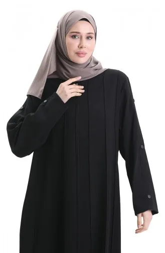 Plus Size Abaya Met Rits En Naadstukken 6177-01 Zwart 6177-01