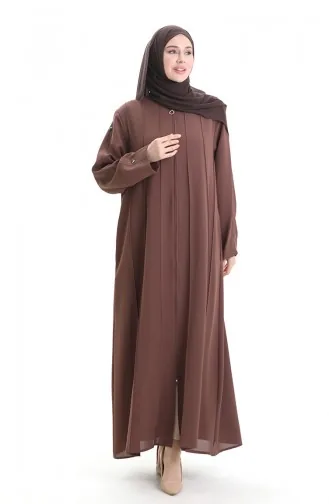 Abaya Zippée Grande Taille Avec Coutures Apparentes 6177-03 Tan 6177-03